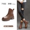 Vintage British Leather Martin Boots Autumn and Winter Thick Heel Fleece Women's Boots Versatile Round Head High Heel Short Boots