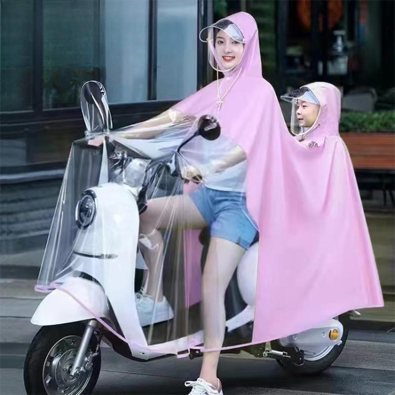 Family-Style Electric Scooter Raincoat: Extra-Large Thickened 3-Person Mother-and-Child Raincoat for Women—Full-Body Protection Against Heavy Rain