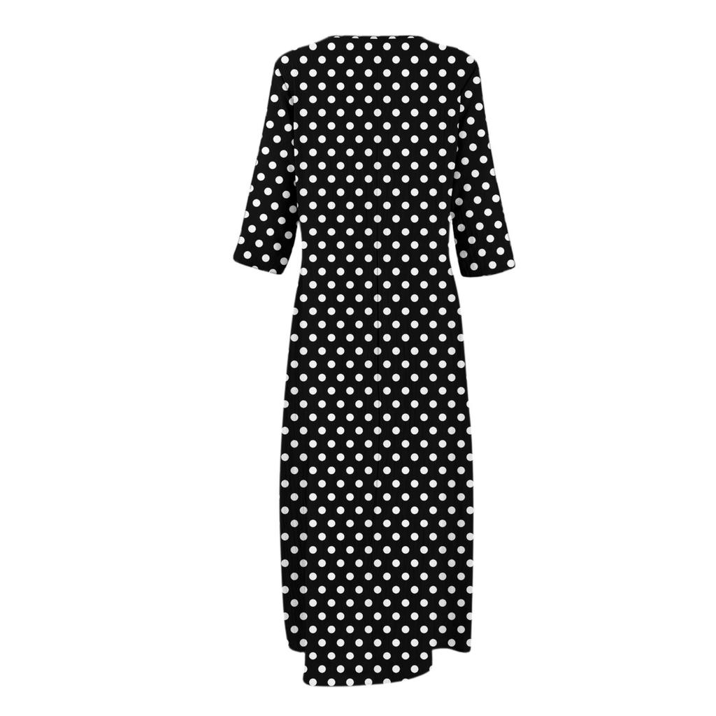 Dresses For Womens Vintage Print Tunic Waisted Midi Dress Summer Casual  3/4 Sleeve Dress