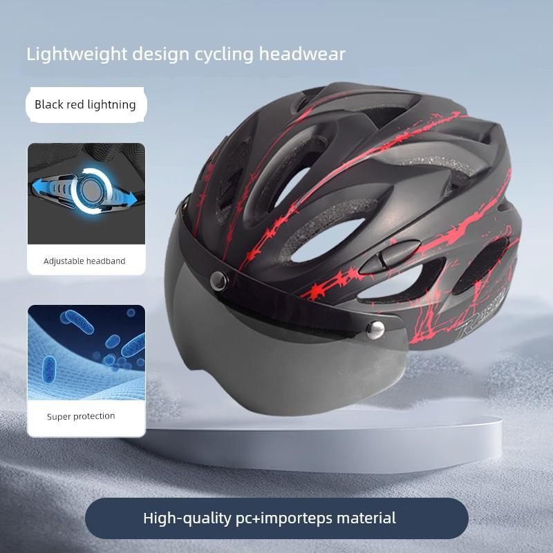 Bicycle Helmet with Goggles, One-Piece Riding Helmet, Men's and Women's Mountain Road Bike Safety Helmet