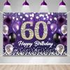 Happy 60th Birthday Backdrop Banner Purple Theme Background with Shiny Diamond Noble Elegant Birthday Party Photo Photography Prop Booth Background
