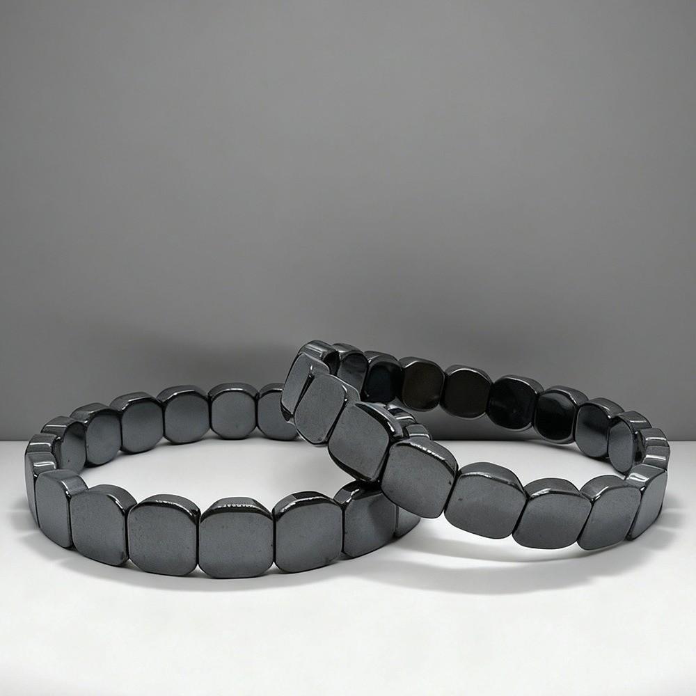 Jewelry Square Bead Wristband Elastic Men Bangle Black Gallstones Bracelet  for Men and Women