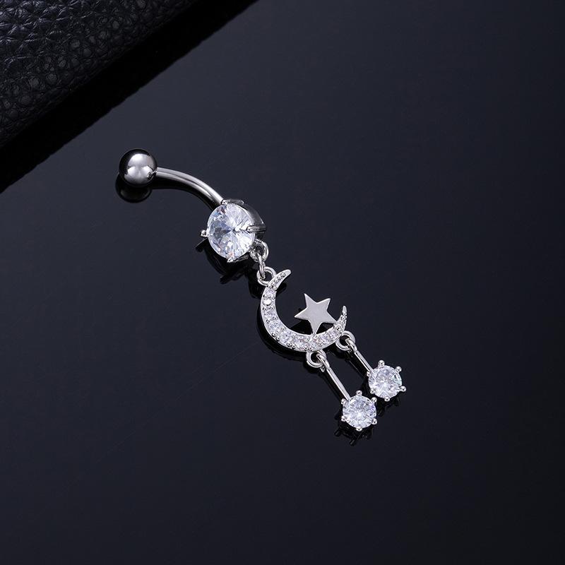 Colored Zircon Spiral Navel Nail Wind Star Moon Navel Ring Pierced Tassel Navel Buckle