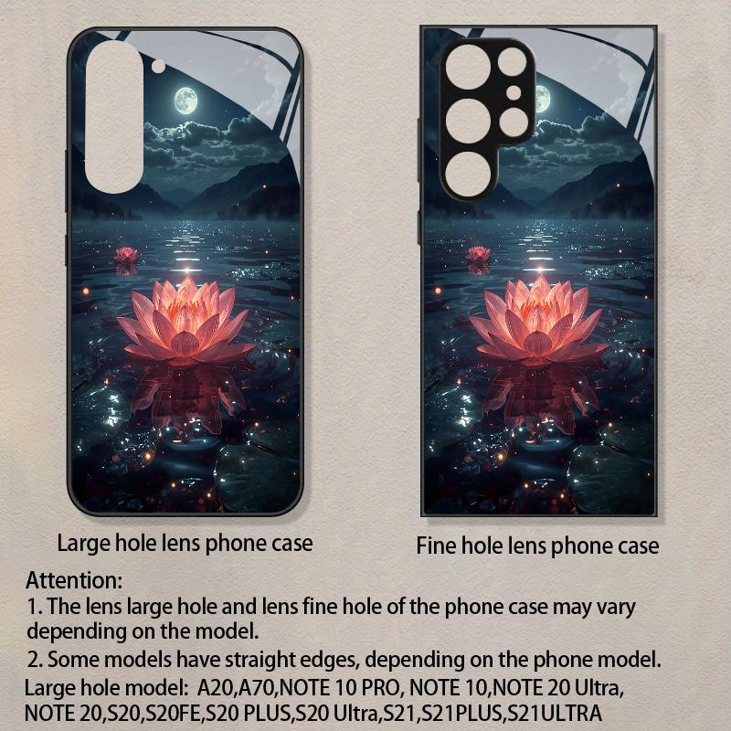 Lake Mountain Lotus Reflection Pattern 2D Phone Case for Samsung S26 S25 S24 S23 S22 S21 S20 Tempered Glass Protective Cover