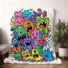Whimsical Doodle Monster Flannel Blanket, Soft Skin-friendly Warm Throw Blanket for Bedroom Living Room Sofa, Creative Cartoon M