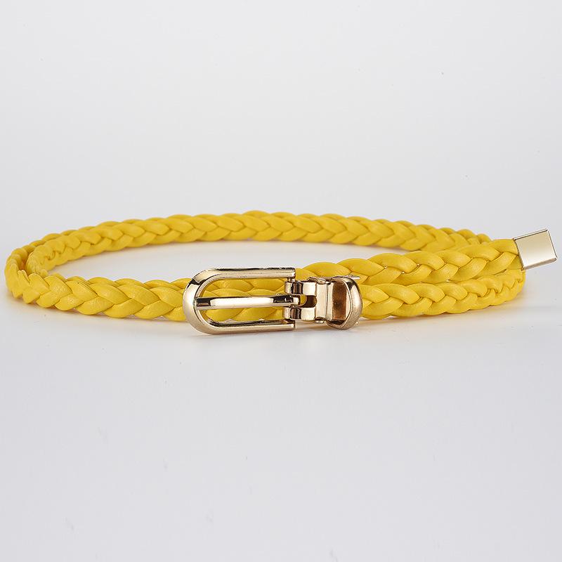 Women's Korean Style Candy Color Knotted Braided Leather Belt with Clip Buckle