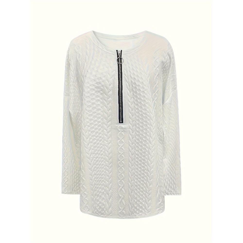 Autumn and Winter New Solid Color V-neck Zipper Long Sleeve Casual Comfortable Fashion Large Size Women's Top