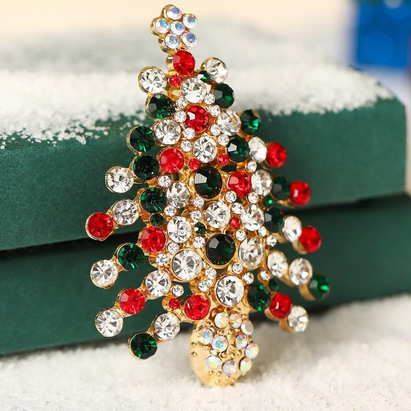 Hot Sale Cartoon Brooch Creative Design Diamond Festival Tree Ping An Fruit Cane Holiday Christmas Brooch