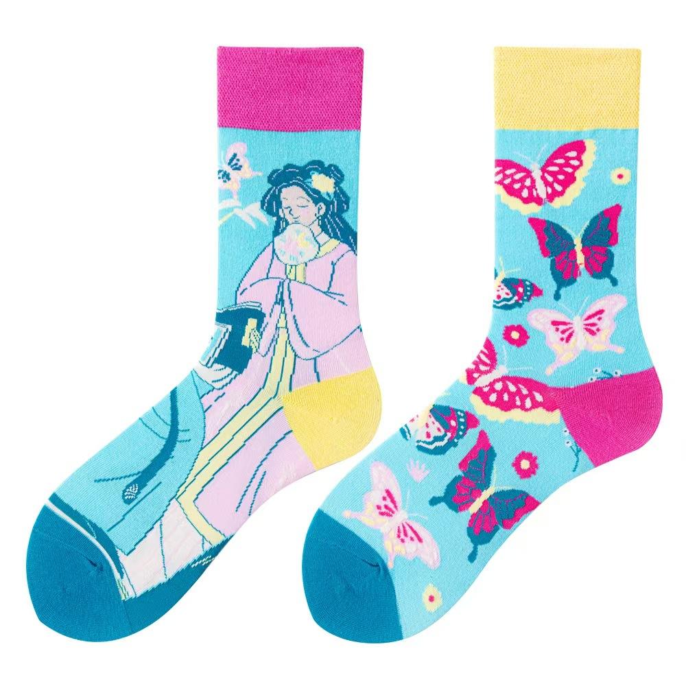 Original Design AB Mandarin Duck Asymmetric Socks Ins Street Cartoon Creative Animal and Plant Fruit Fashion Sports Cotton Socks