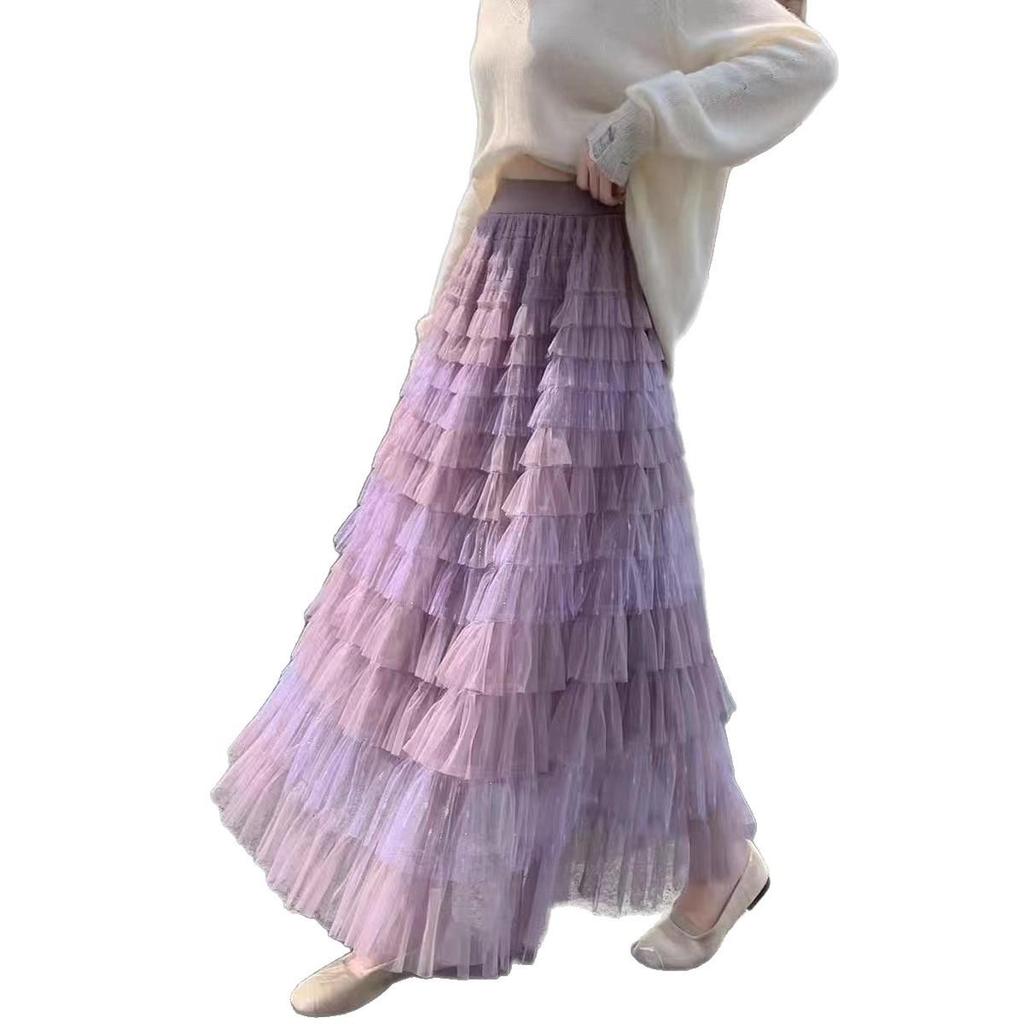 Fairy Embroidered Mesh High-Waist Fluffy Midi Skirt