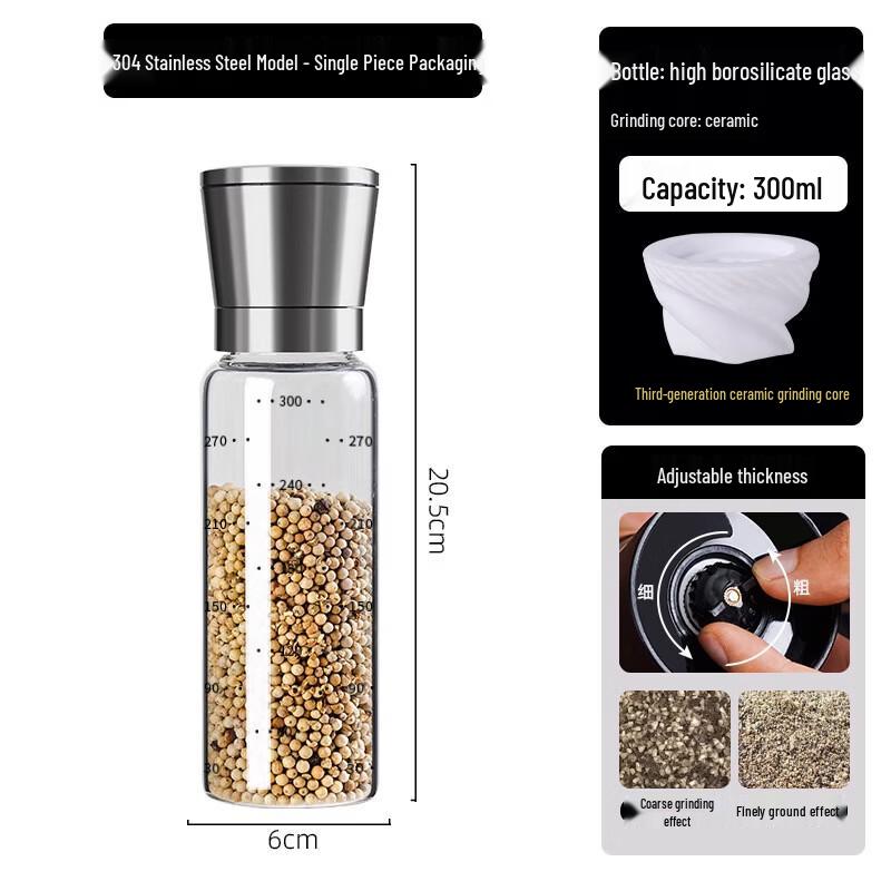 Stainless Steel & Glass Manual Spice Grinder Set