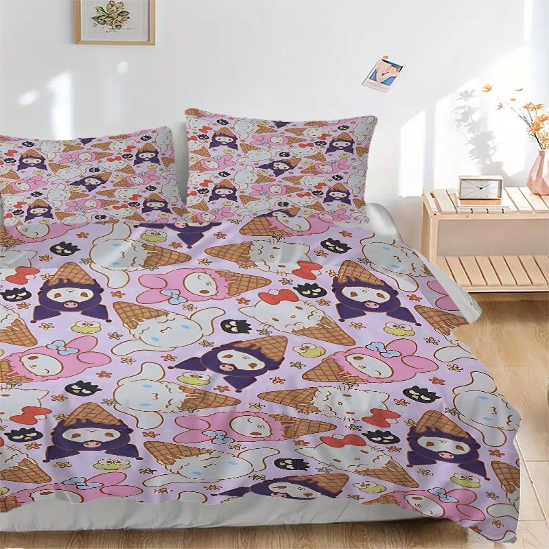 

3pcs Ice Cream Sanrio Character Design Pattern Bedding Three-Piece Set (No Fillings), This Printed Bedding Set Is Soft and Comfortable H055 135x200cm