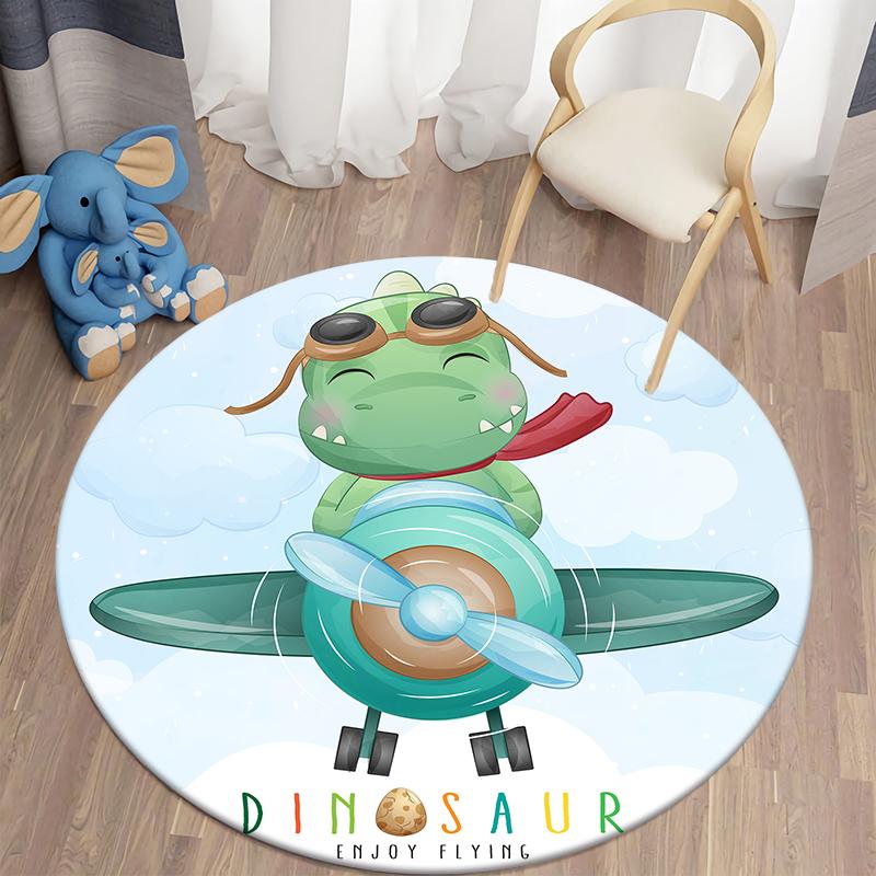 Round Cartoon Dinosaur Floor Mat Living Room Kitchen Bedroom Carpet Kids Room Decoration Home Decor