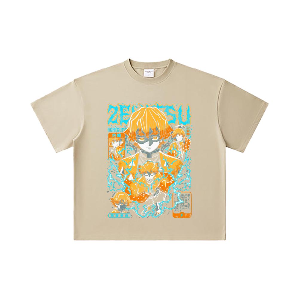 260 GSM Double Yarn 32 Count 100% Cotton Demon Slayer V100 Zenitsu Print Unisex Heavy Cotton T Shirt