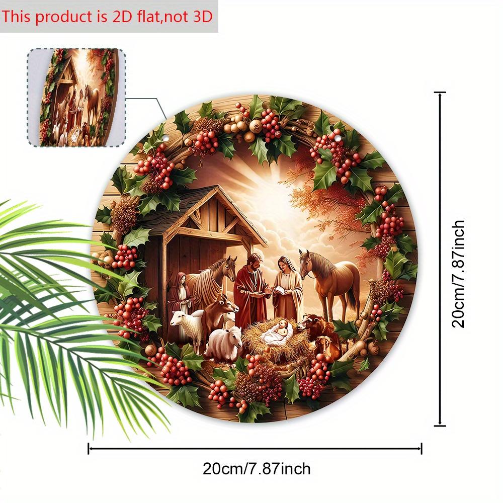 Nativity Wooden Christmas Sign - Jesus Navidad Round Sign for Front Door Wall Hanging Decor - Ideal Christmas Decoration