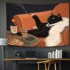Vintage Black Cat With Cigarette Tapestry, Washable Short Plush Wall Hanging For Living Room Bedroom Party Cat Decor