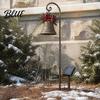 Outdoor Christmas Pathway Lights Solar Bell Waterfall Light LED Metal Garden Stake with Red Ribbon Bronze Lawn Ornaments Auto On/Off Waterproof