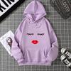 2025 Pretty Cute Eye Lashes Red Lips Print Women Hoodie Summer Casual Short Sleeve O Neck t-shirt Ladies White Hooded Sweatshirt