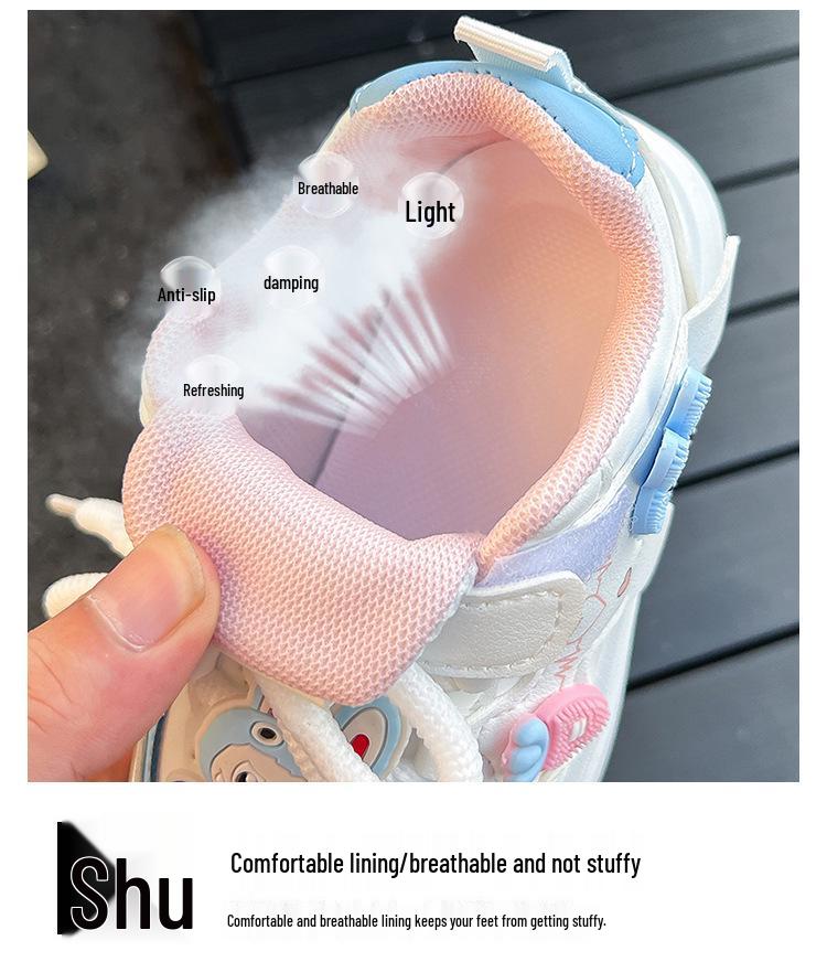 2025 Autumn Girls' Skate Shoes: Soft Sole, Non-Slip, Cartoon Design, Casual White.