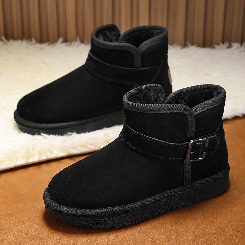 Schnalle Echtleder Schneestiefel - Herren- & Damen Winter Plüschgefüttert, Rutschfest, Verdickte Slipper Baumwollschuhe.