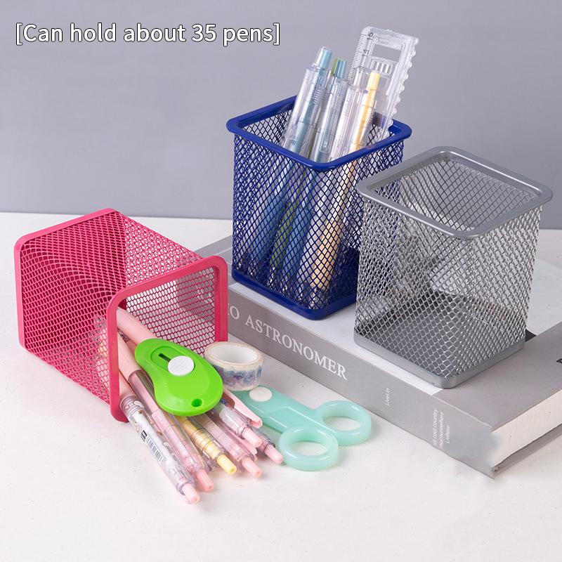 Multifunction Round/Square Mesh Pen Pot Multicolor Pen Holder Desk Tidy Stationery Organiser Pencil Storage Stationery Organiser