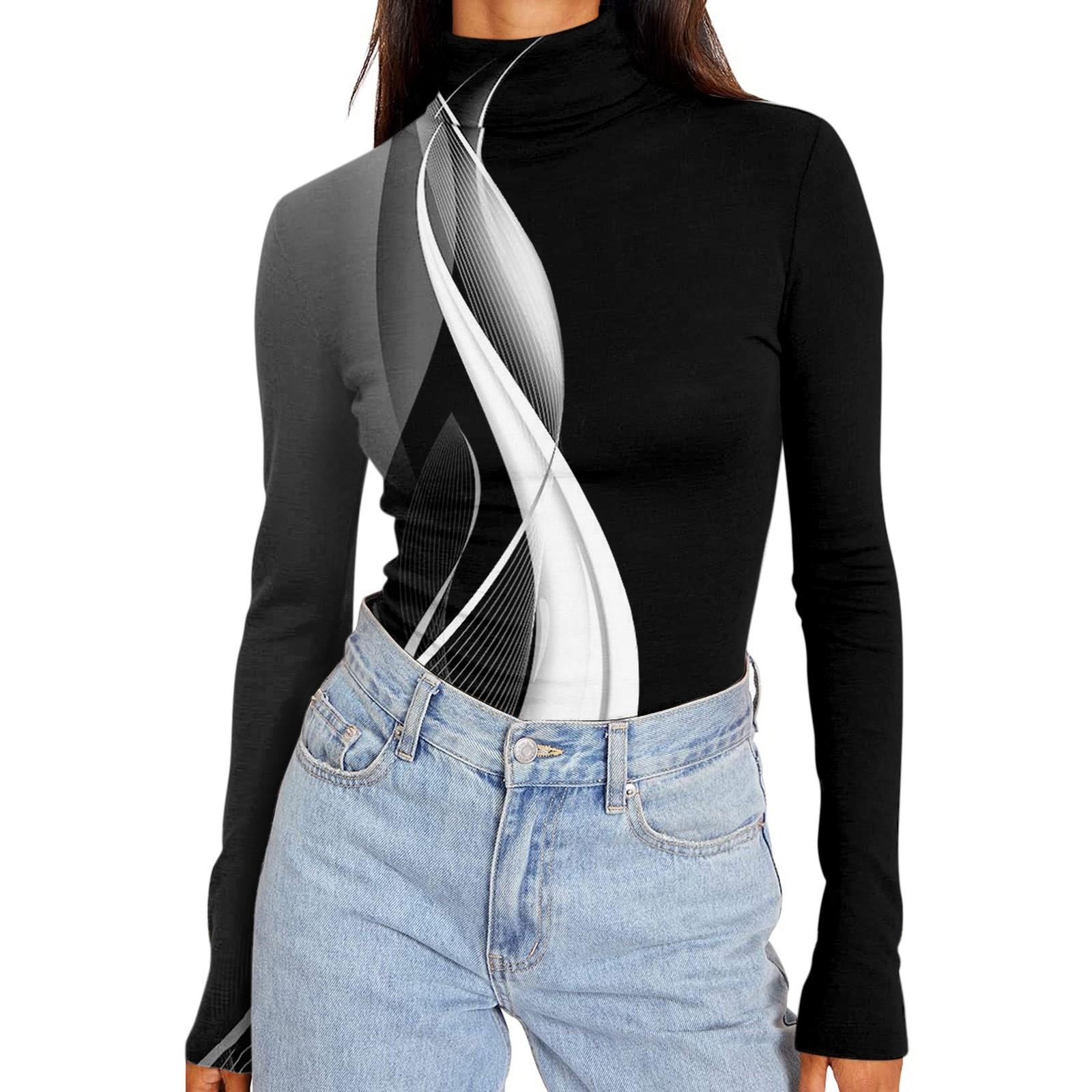 

Женские рубашки с высоким воротником и длинными рукавами с принтом, осенние модные базовые облегающие мягкие термотопы M темных джунглях зеленый