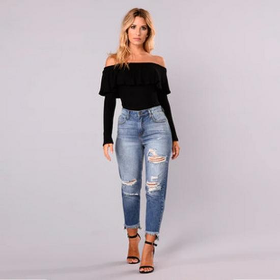 Spring/Summer Elastic Ripped Eyelet Bandage Denim Hot Pants Shorts for Women