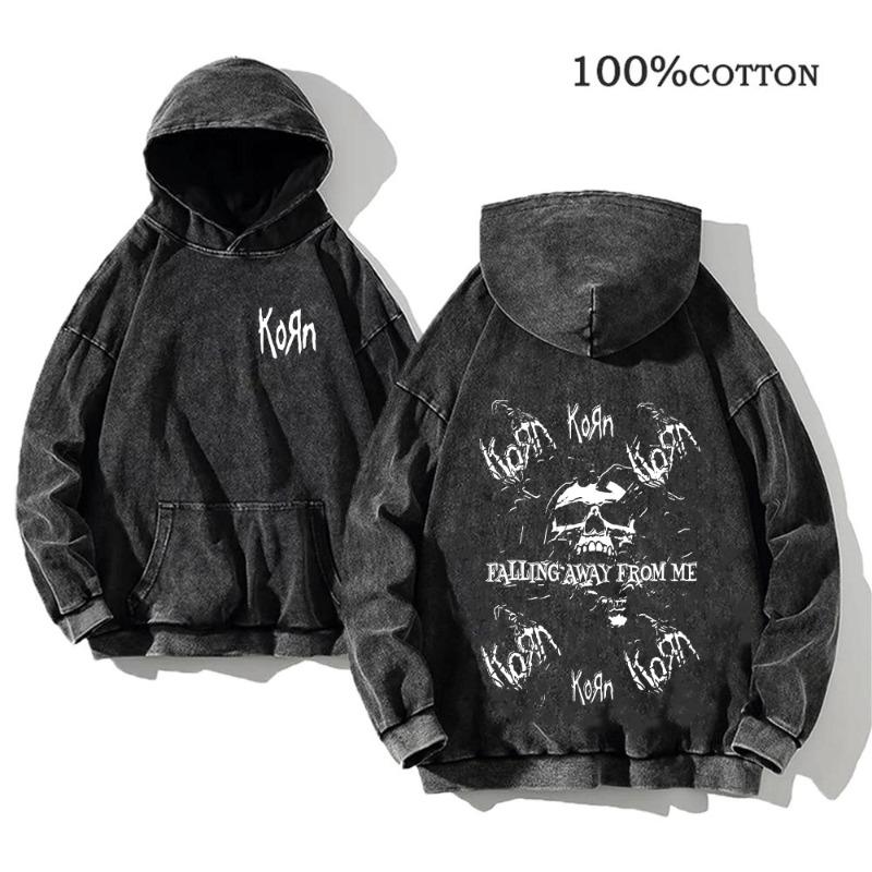 Korn Rock Band World Tour pulóverek Vintage mosott férfi pulóverek Pamut Hip Hop utcai ruházat Kapucnis pulóver Laza Y2K felsők