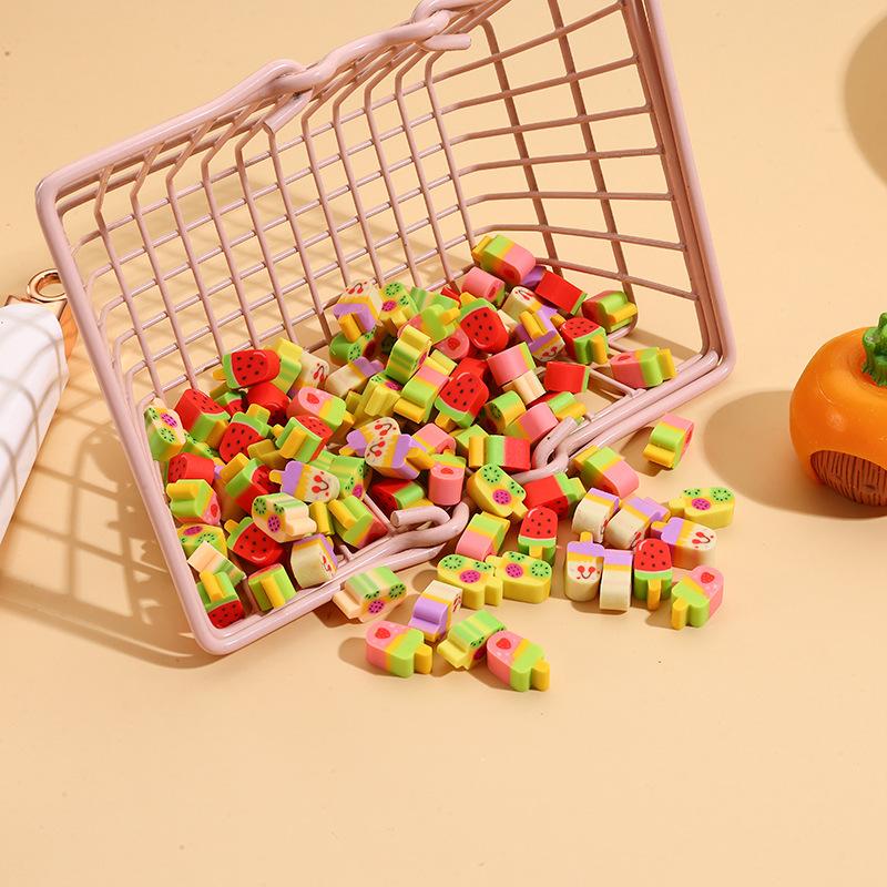 10Pcs/Lot Cute Cartoon Mini Erasers Fruit Ice Cream Pencil Rubber Kawaii Watermelon Kiwi Erasers Kids Students School Stationery