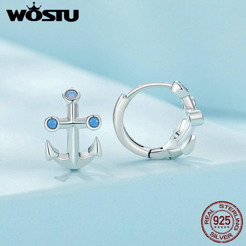 

WOSTU стерлингового серебра 925 пробы синий опал серьги-якоря обручи для женщин Европейский классический стиль вечерние украшения подарок на день рождения 925 silver