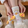 Coral fleece socks women's ugly cute doll duck cartoon socks medium tube socks fluffy plush thickened home sleeping floor socks