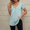 Women's Fashionable Casual V-Neck Floral Print Button-Down Short Sleeve T-Shirt Top