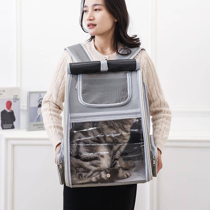Double Shoulder Cat Bag Portable Travel Pet Bag Go Out Breathable Foldable Cat Cage Large Capacity Dark Pet Bag