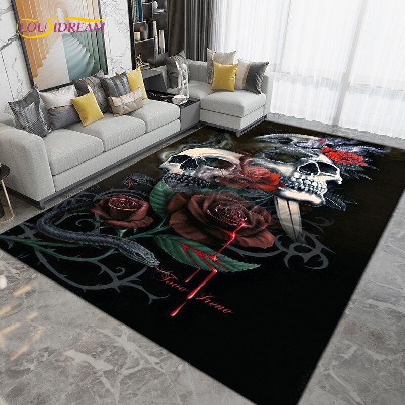 Horror Skull Art Area Rug,Carpets for Living Room Bedroom Decoration, Sofa Chair Cushion Rug,Kitchen Bathroom Non-slip Floor Mat