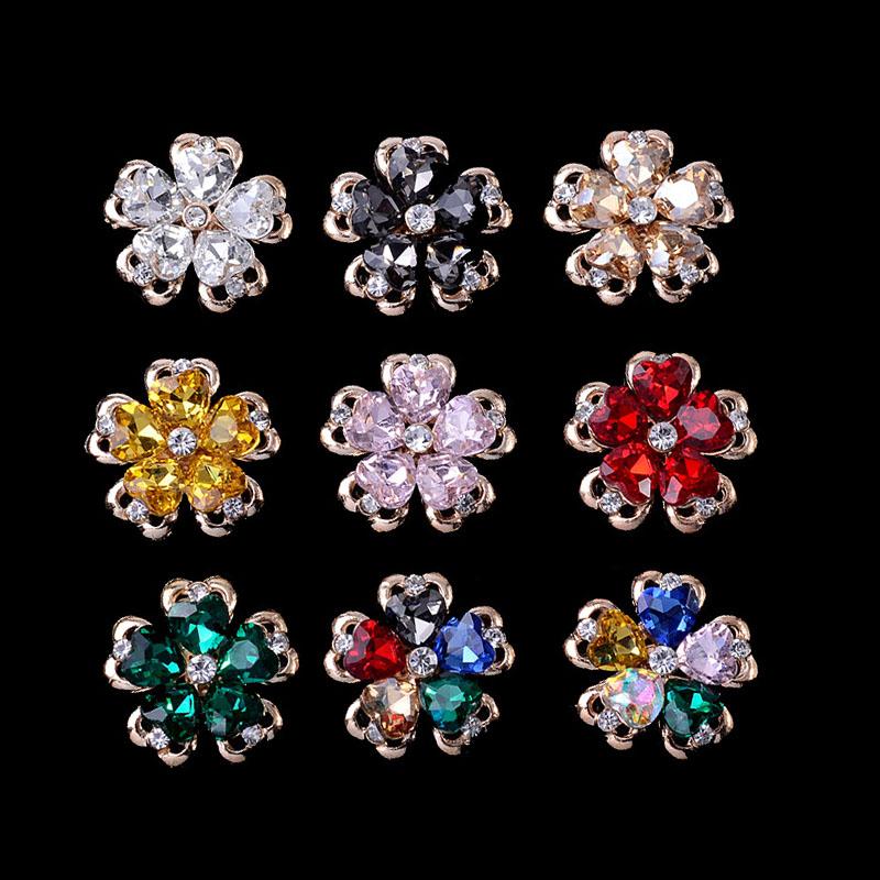 Engood 50Pcs Crystal Glass Flower Rhinestone Alloy Buttons Sewing Trim Embellishments Craft DIY Hair Apparel Clothes Accessories