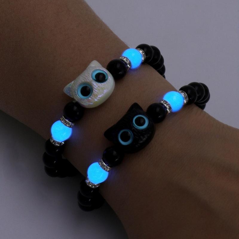Cute Cartoon Big Eye Cat Luminous Bracelets Glow In The Dark Fluorescence Pendant Bracelet For Women Couple Friendship Jewelry