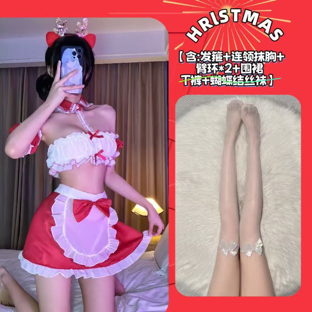 New Year's Orgy Sexy Cos Little Maid Uniform Set Red New Year Bunny Maid Pure Erotic