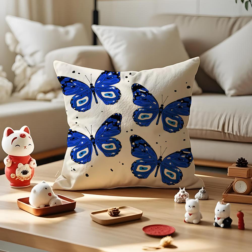 Blue Bauhaus Cushion Cover Silky Short Plush Invisible Zipper Dustproof Sofa Pillow Case for Home Decor
