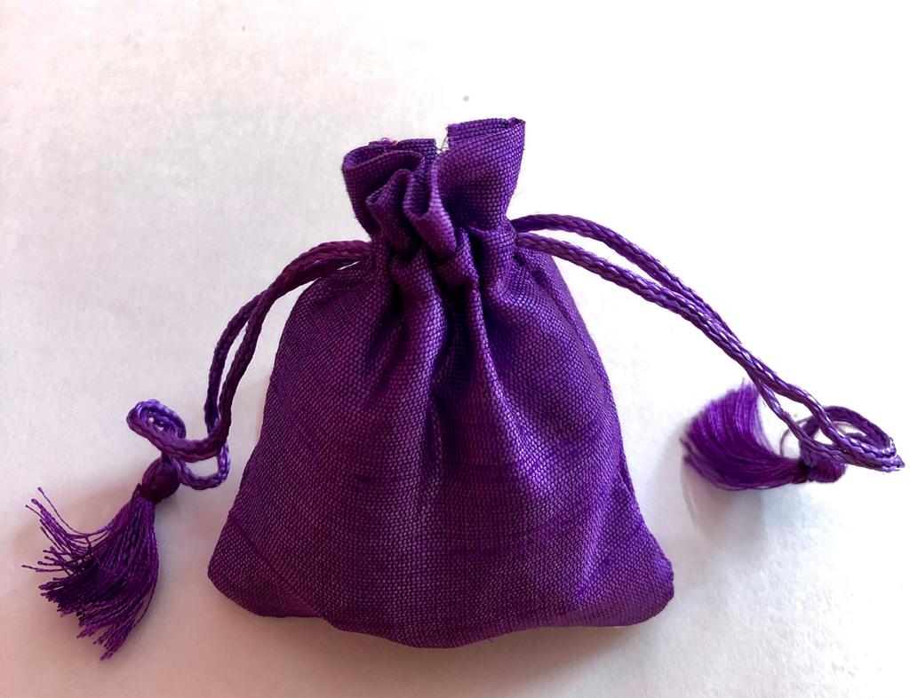 25 Pc 6X8 cm Raw Silk Jewelry Pouch Bag with Tassle drawstring Zari Border, Wedding Favor Party Favour, Gift Bag Jewellery PURPLE