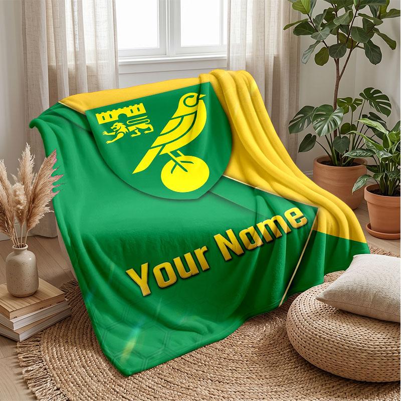 Norwich City Benutzerdefinierter Name Text Flanelldecke Fußball Logo Personalisierte Fleece-Kuscheldecke Besonderes Geschenk für Sofa Schlafzimmer Zuhause