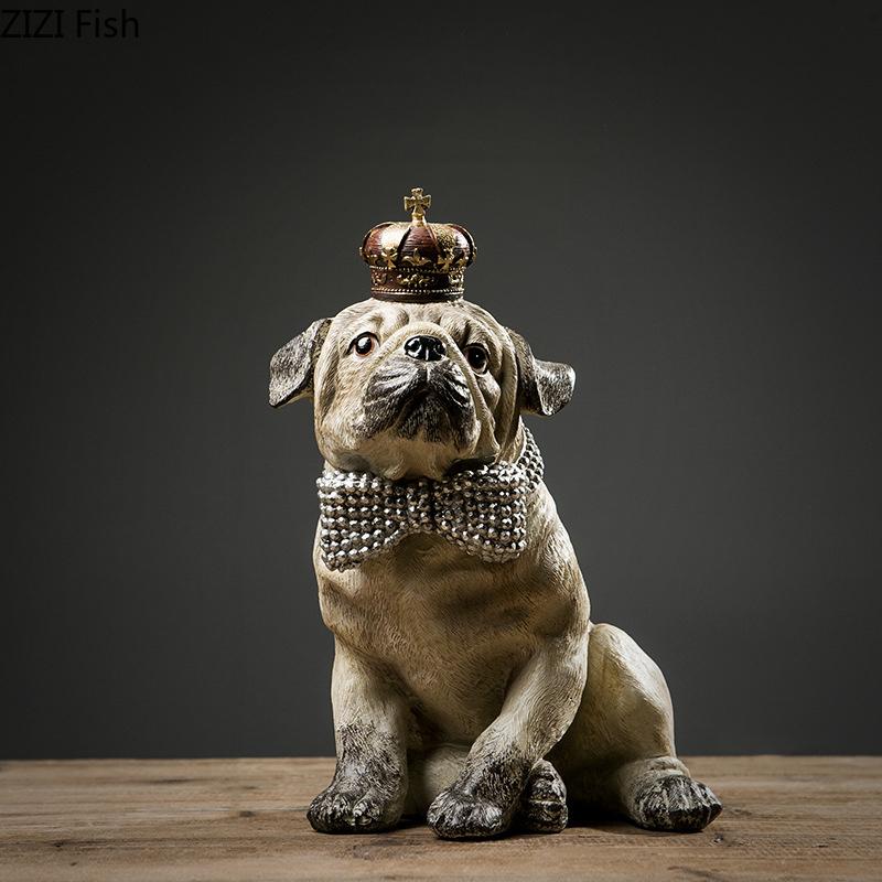 Krone Bulldogge Statue Simulierte Tierornamente Schreibtischdekoration Moderne Handwerkskunst Gentleman Welpen Skulptur Raum Ästhetische Dekoration