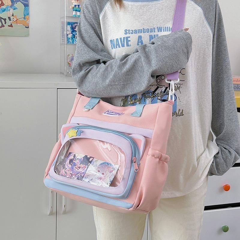 Canvas bag Women's large-capacity shoulder messenger bag Student class tutoring bag Carry book bag Handbag