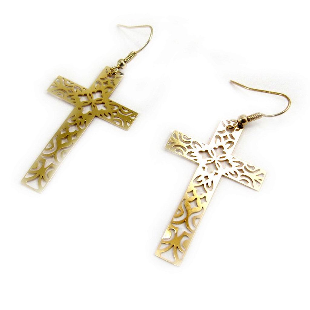 Les Trésors De Lily [L3042] - Boucles Plaqué Or 'Croix' Doré - 55x25 mm
