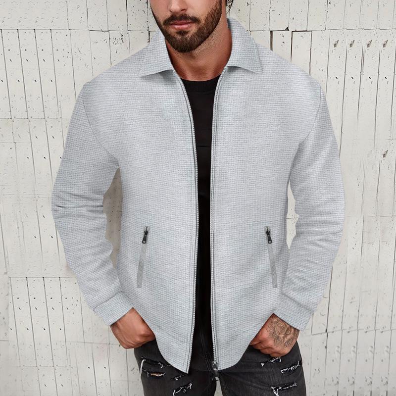 Herren Herbst Waffelstrick Reißverschlusstasche Revers Cardigan