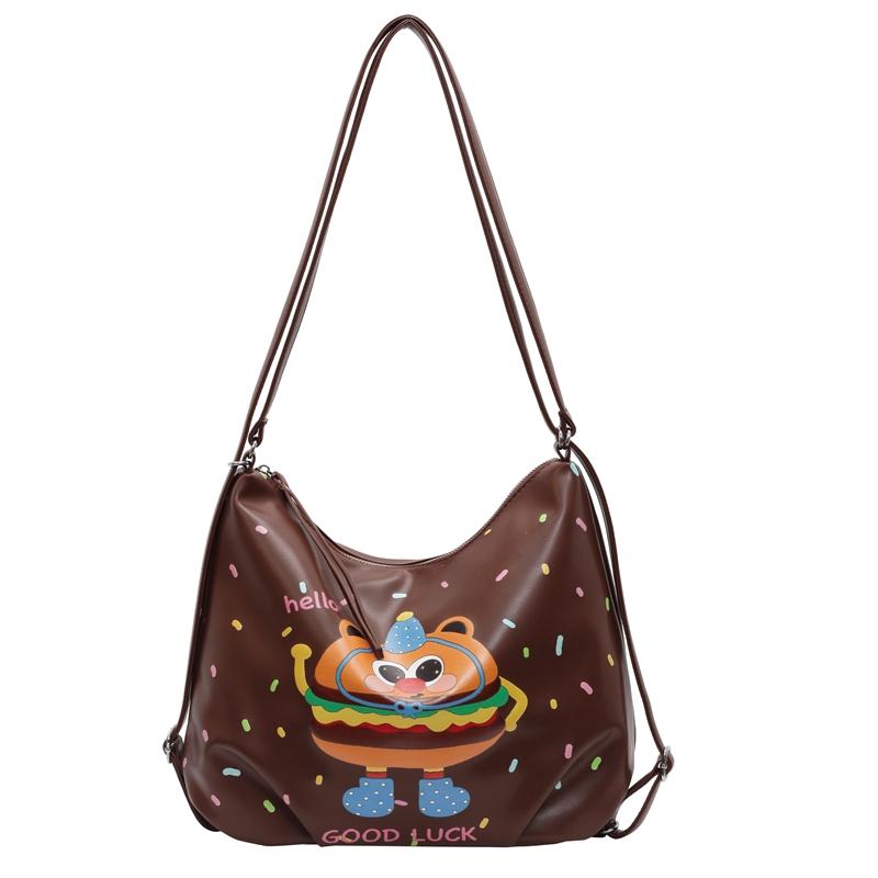 Women's Backpack Cartoon Print Shoulder Bag Large Capacity Commuter Multi-Function Crossbody Bag