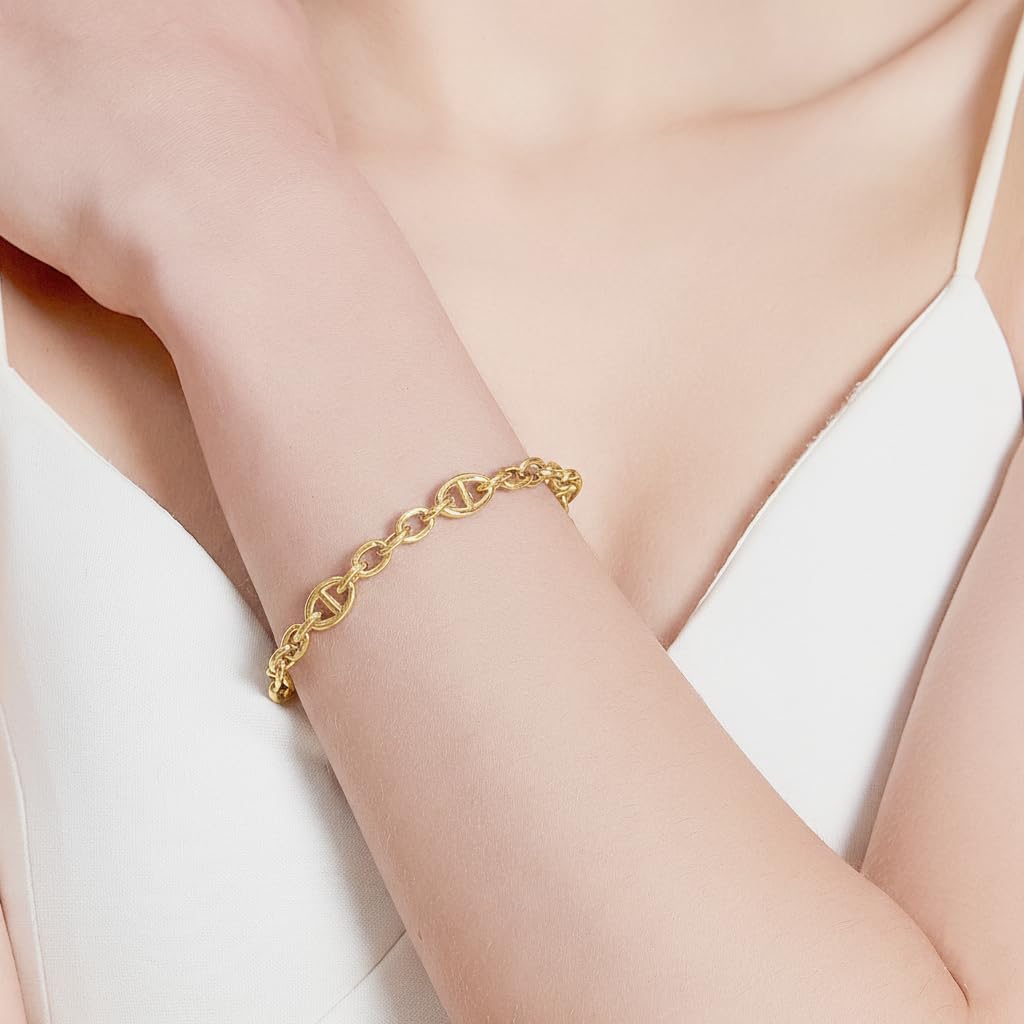 KRKC&CO Bracelet for Women, Anchor Chain/Toggle Clasp Bracelet, 8mm, Surgical Stainless Steel, 14K Gold Plated, Hypoallergenic, Unisex, Popular Access