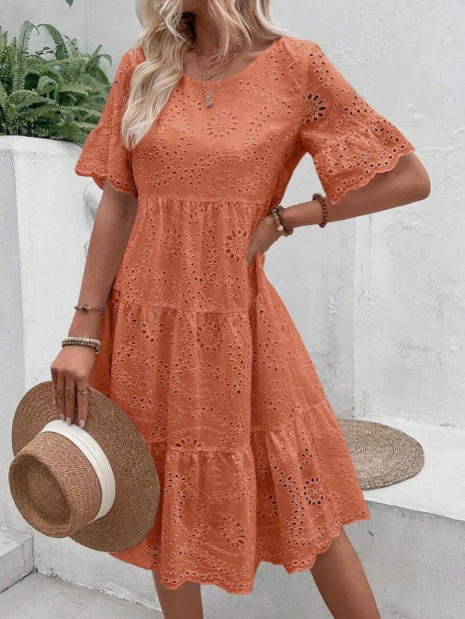 European Fashion 2025: Solid Color Cotton Embroidered Lace Dress