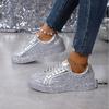 2025 Spring New Arrival Plus Size Lace-Up Women's Shoes Sequin-Embellished Round-Toe Casual Flats