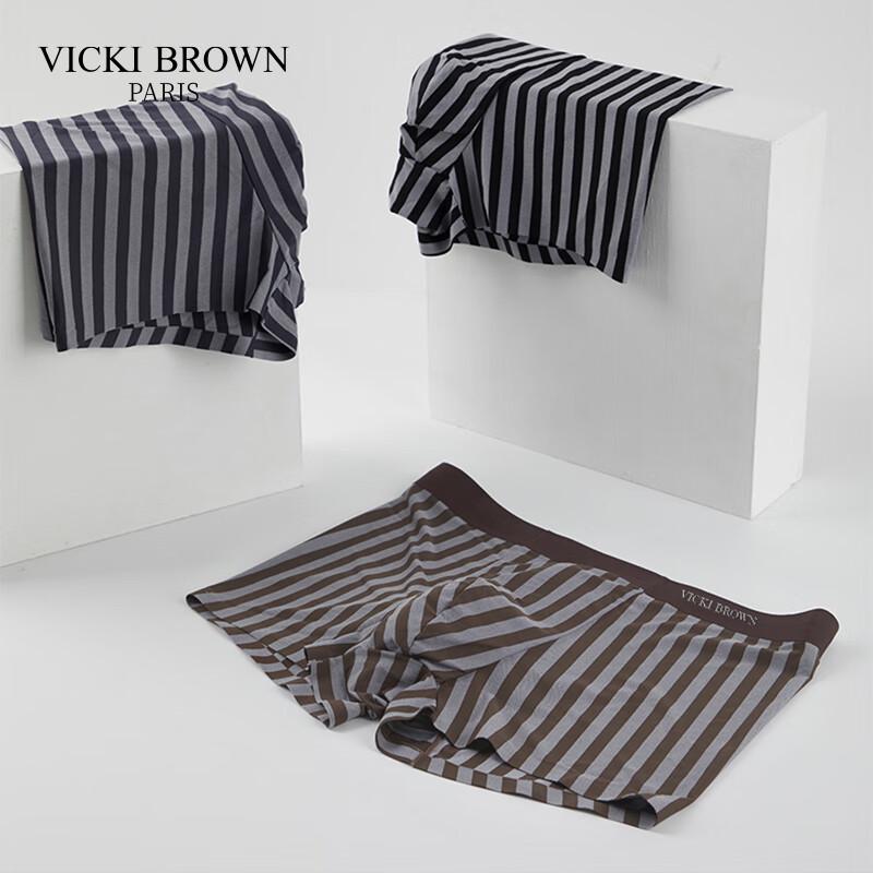 VICKI BROWN Мужские бесшовные полосатые антибактериальные боксеры 3 шт. XL чёрный