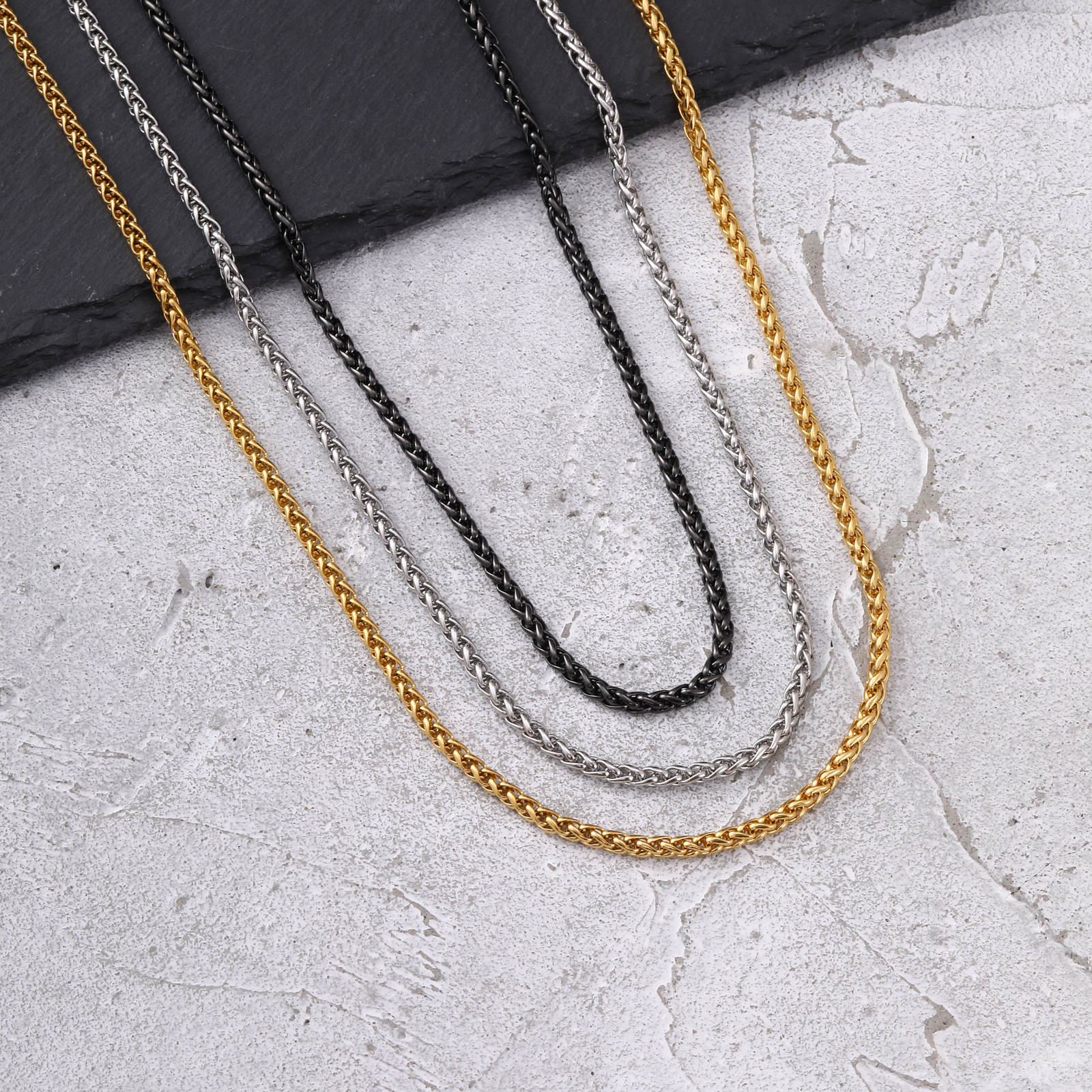 

Vnox Black Sliver Gold Color Stainless Steel Chain Necklace 3mm Width Basket Link Collarbone Chain Jewelry Gift for Men Women Silver&50cm